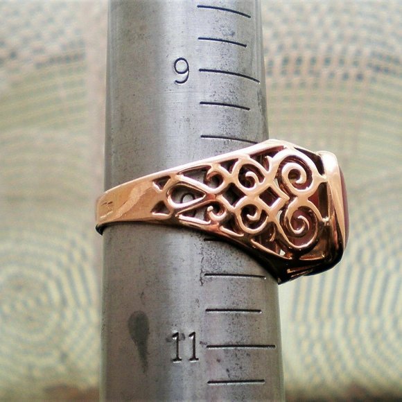 Russian USSR 14K 583 Rose Pink Gold Red Chalcedony Unisex Men's Women's Ring - Picture 10 of 10